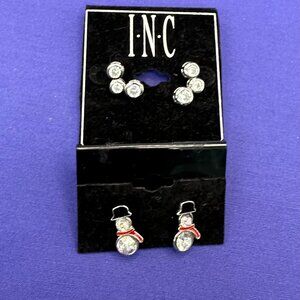 I.N.C Crystal Snowman Post Earrings Set On Original Card